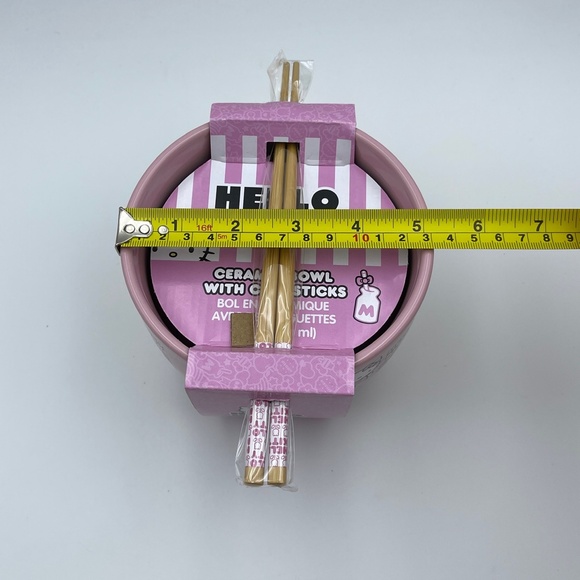 NEW Hello Kitty Ceramic Ramen Noodle Bowl w/ Chopsticks Pink Sanrio - Picture 7 of 7